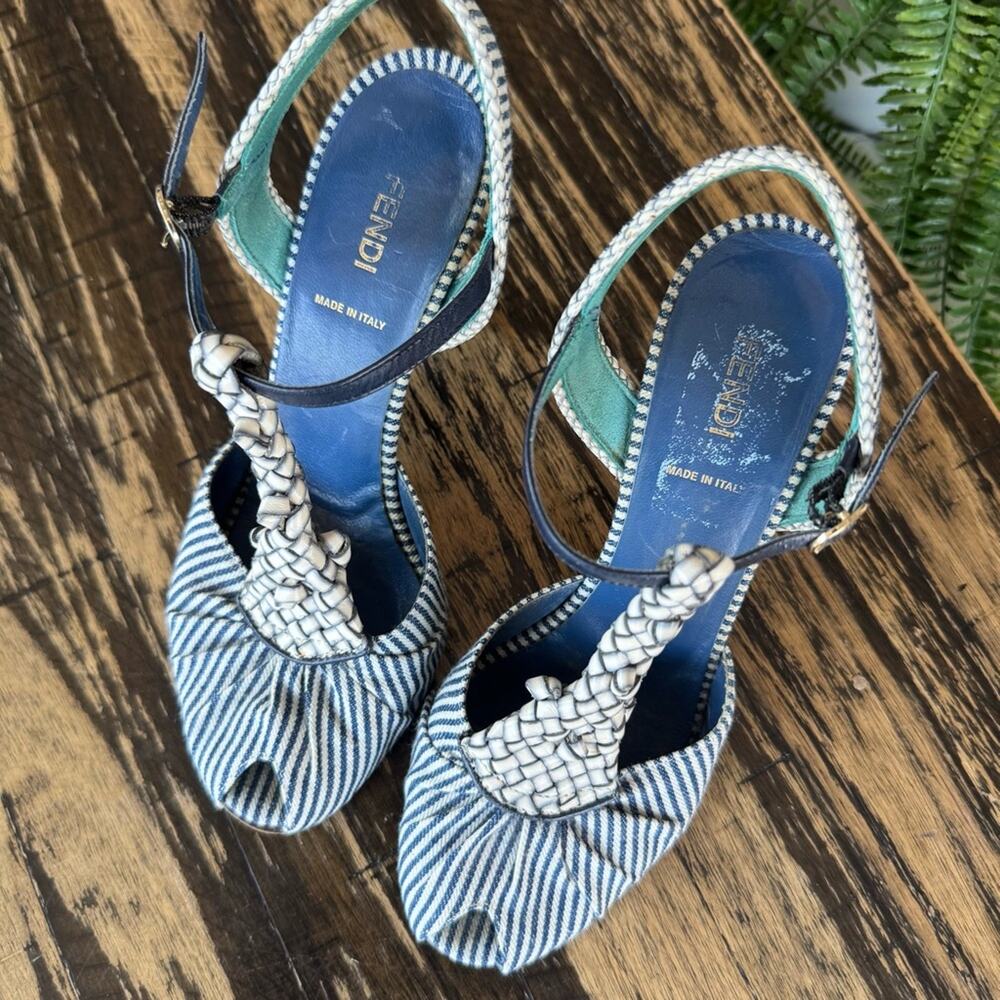 FENDI Striped Peep-Toe Heels (AUTHENTIC) Size 37.5 (US 7.5) - Picture 15 of 17